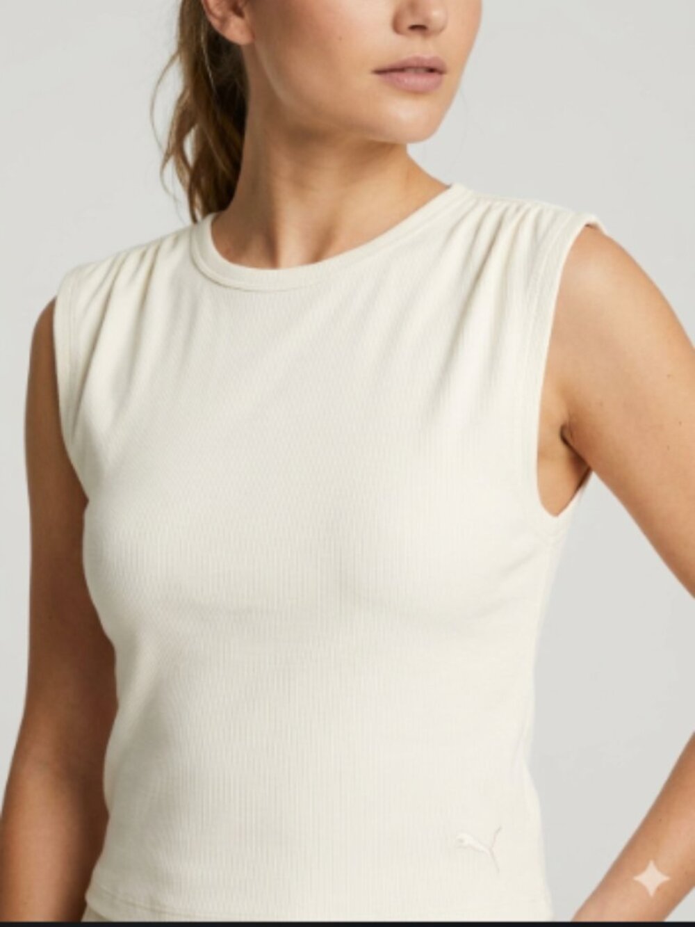NWT PUMA Exhale Relaxed Tee Pristine Cream Yoga Longline Tank Top Sample M